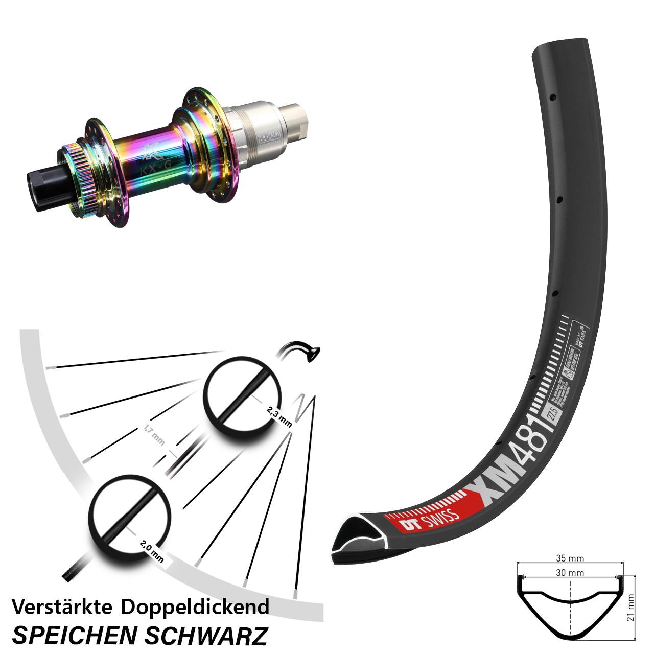 Centerlock Hinterrad 27,5 Zoll DT Swiss XM481 KX-G Oilslick XDR 12x142