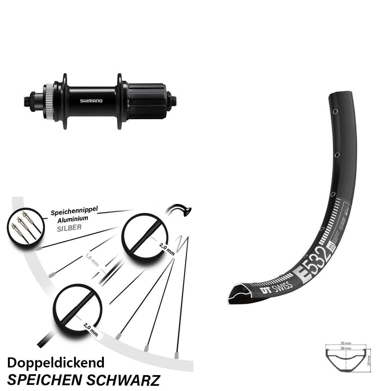 Disc Laufrad 27,5 Zoll DT Swiss E 532 Shimano FH-QC400 8-11 fach HG für Schnellspanner