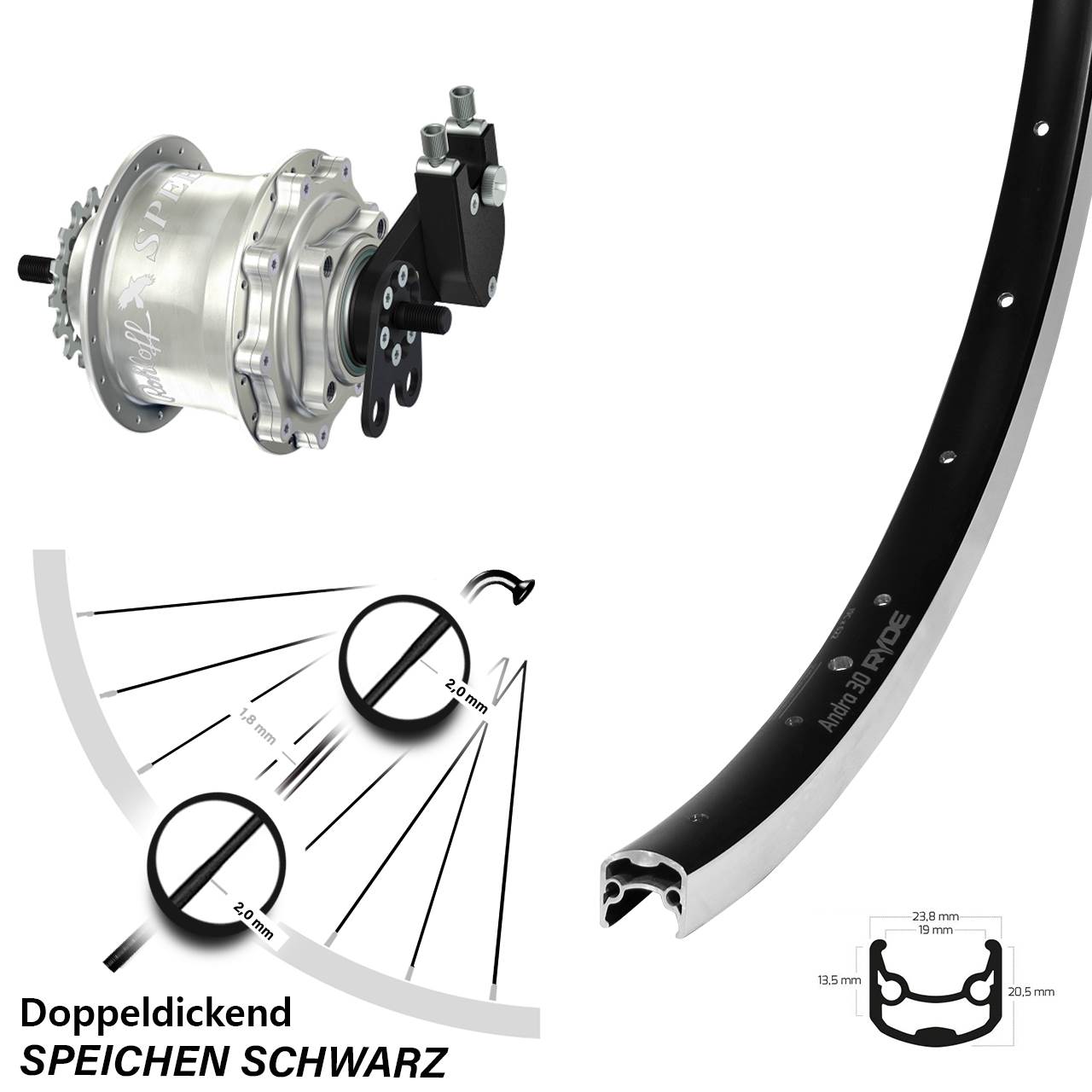Ryde Andra 30 Hinterrad 28 Zoll mit Rohloff Speedhub TS