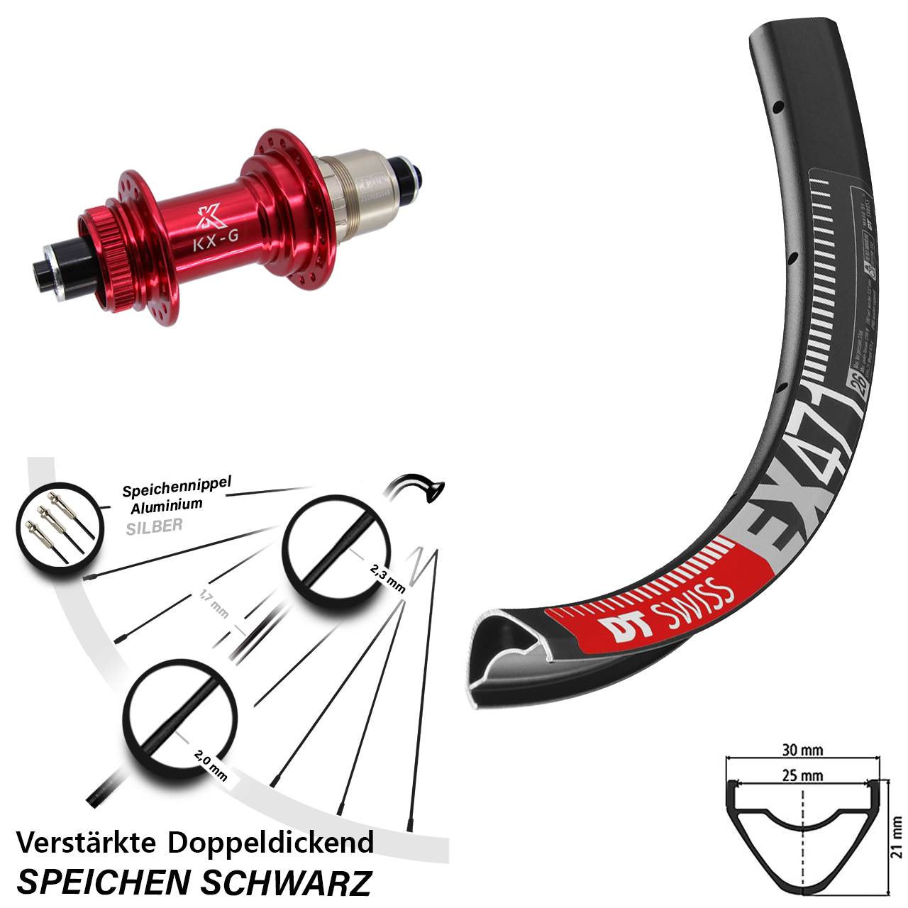 Disc Hinterrad 29 Zoll DT Swiss EX 471 KX-G rot XDR 11-12 fach für Schnellspanner