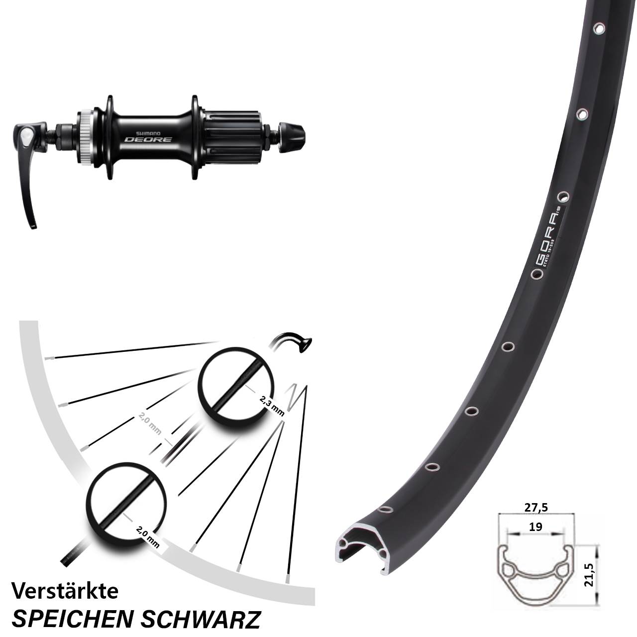 Disc Laufrad QR 28 Zoll Gora 19 Shimano Deore 8-11 fach