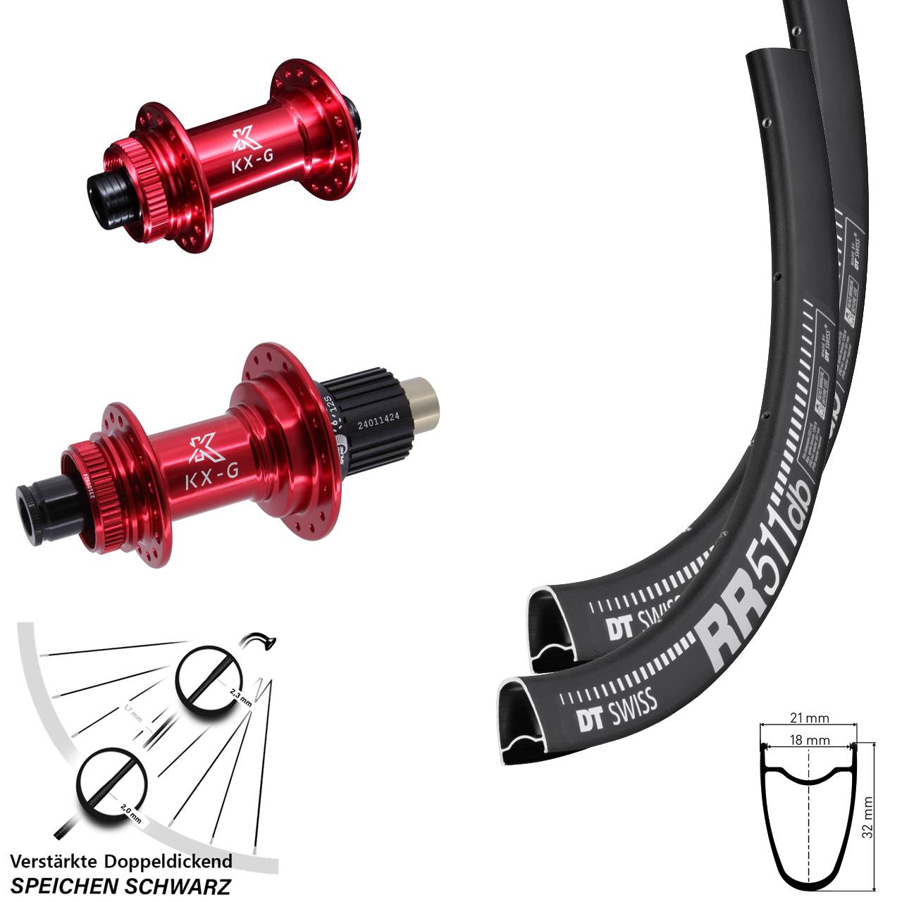 28 Zoll DT Swiss RR511 KX-G rot Laufradsatz Centerlock 15x100 12x142 Micro Spline