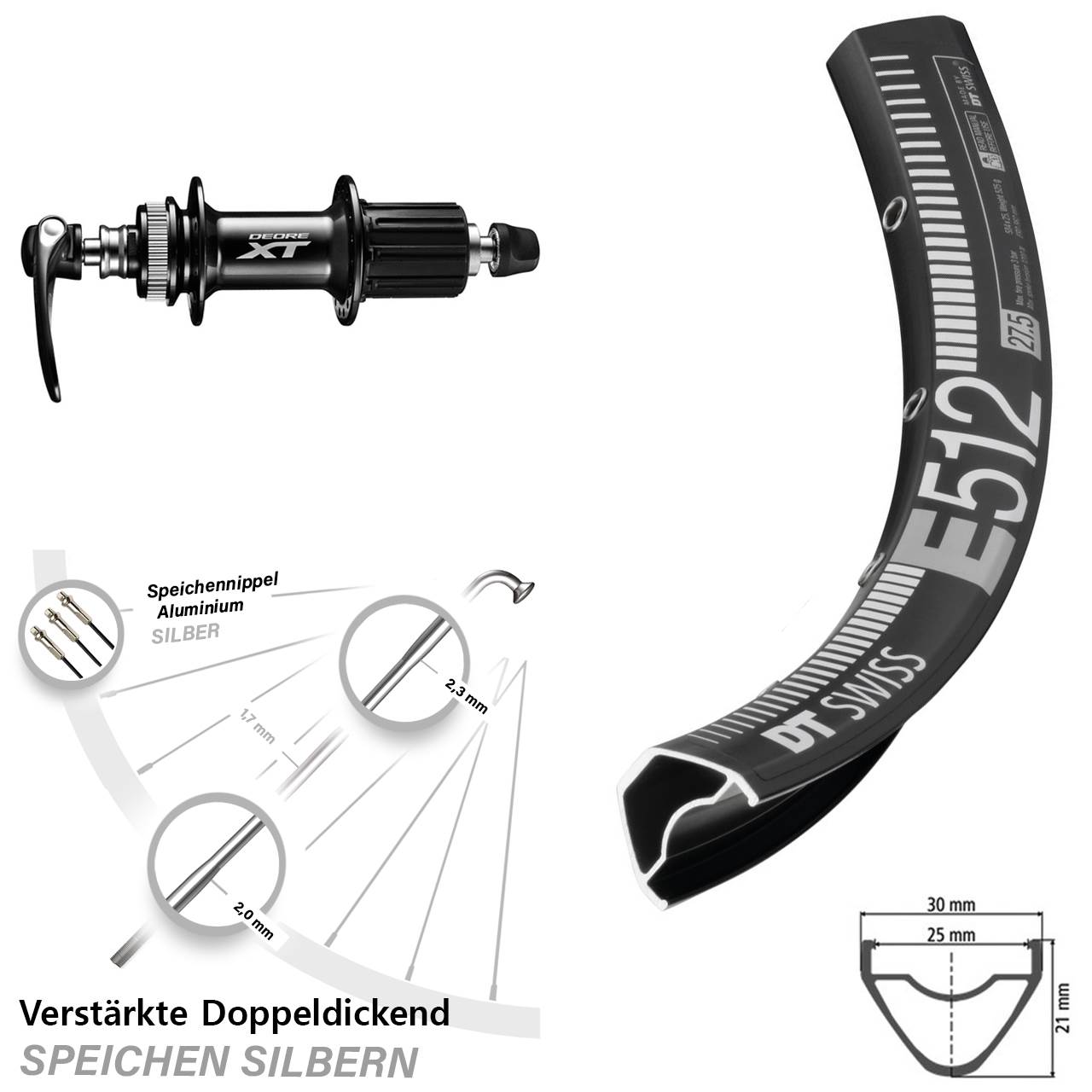29 Zoll DT Swiss E512 Shimano XT Disc Laufrad QR 8-11 fach