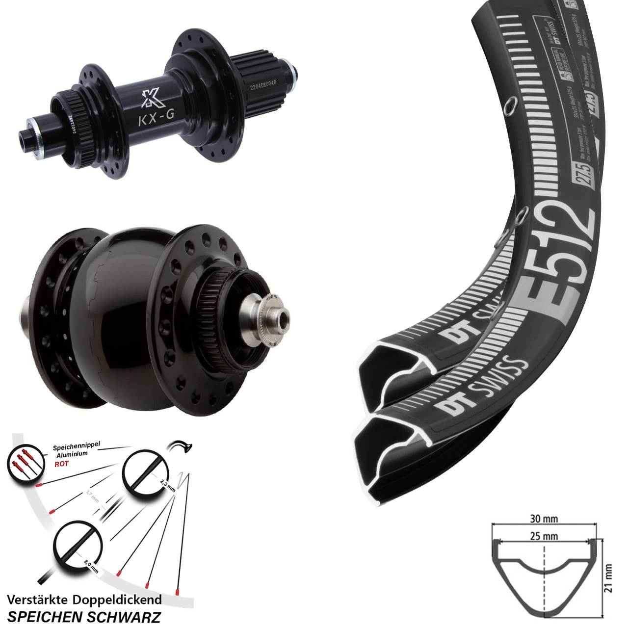 29 Zoll DT Swiss E512 KX-GS verstärkt SON 28 Laufradsatz Centerlock QR Micro Spline