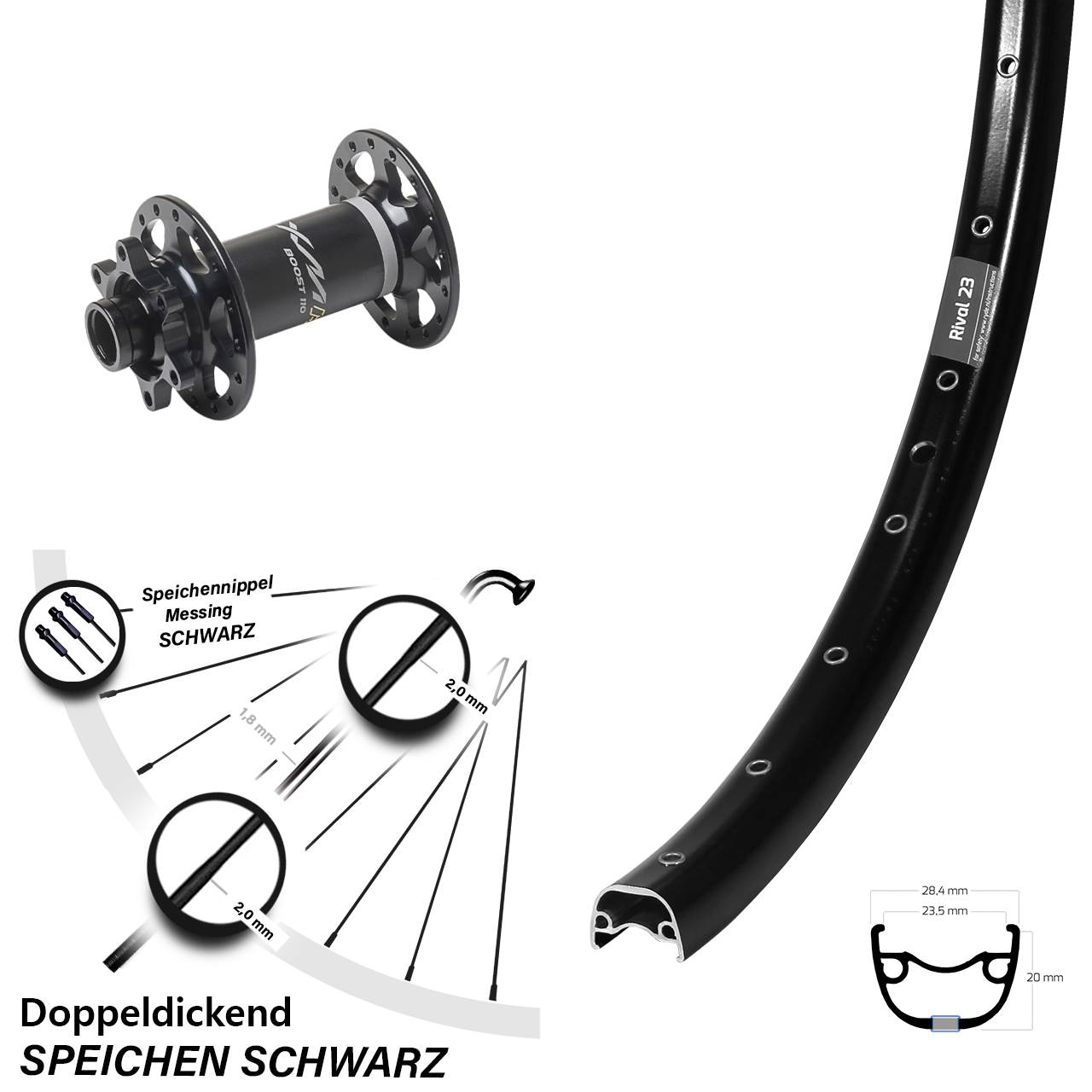 Boost Disc Vorderrad 15x110 27,5 Zoll Ryde Rival 23 Miche XMH 550