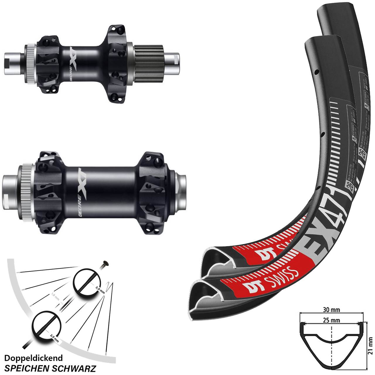 Laufradsatz 27,5 Zoll Boost DT Swiss EX 471 Shimano XT Straightpull Micro Spline