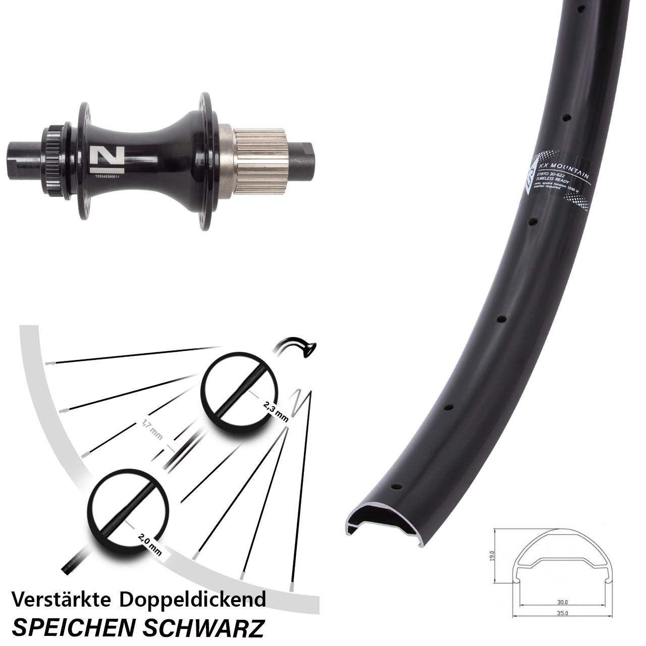 29 Zoll KX Mountain TR Novatec D462SB Disc Laufrad 12x148 Shimano Micro Spline