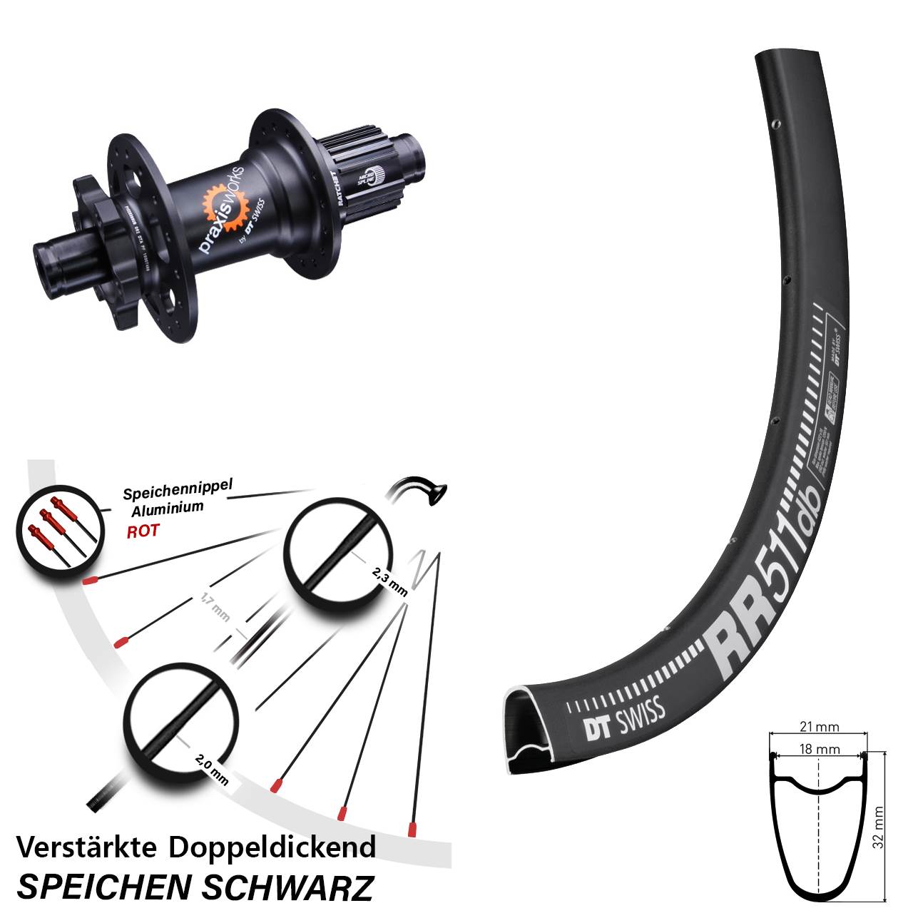28 Zoll DT Swiss RR511 350 Disc Laufrad 12x142 Shimano Micro Spline