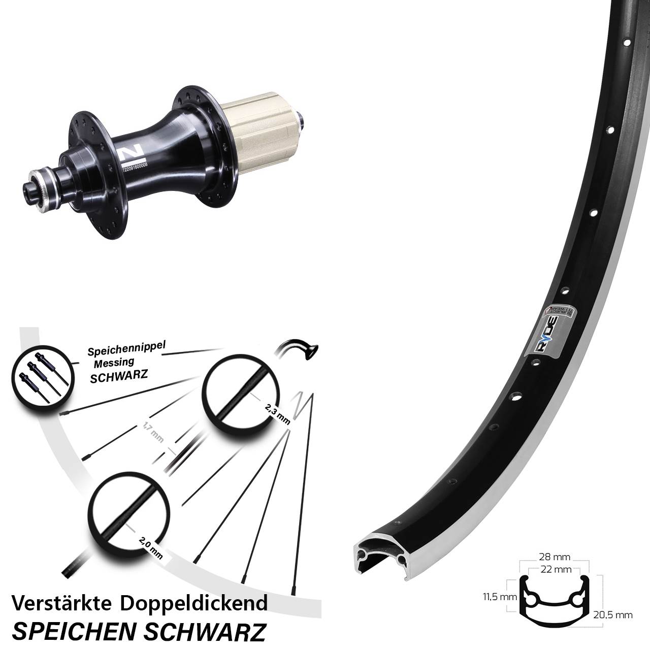 Ryde Andra 35 Novatec F162 650B Laufrad hinten für Schnellspanner 8-12 fach