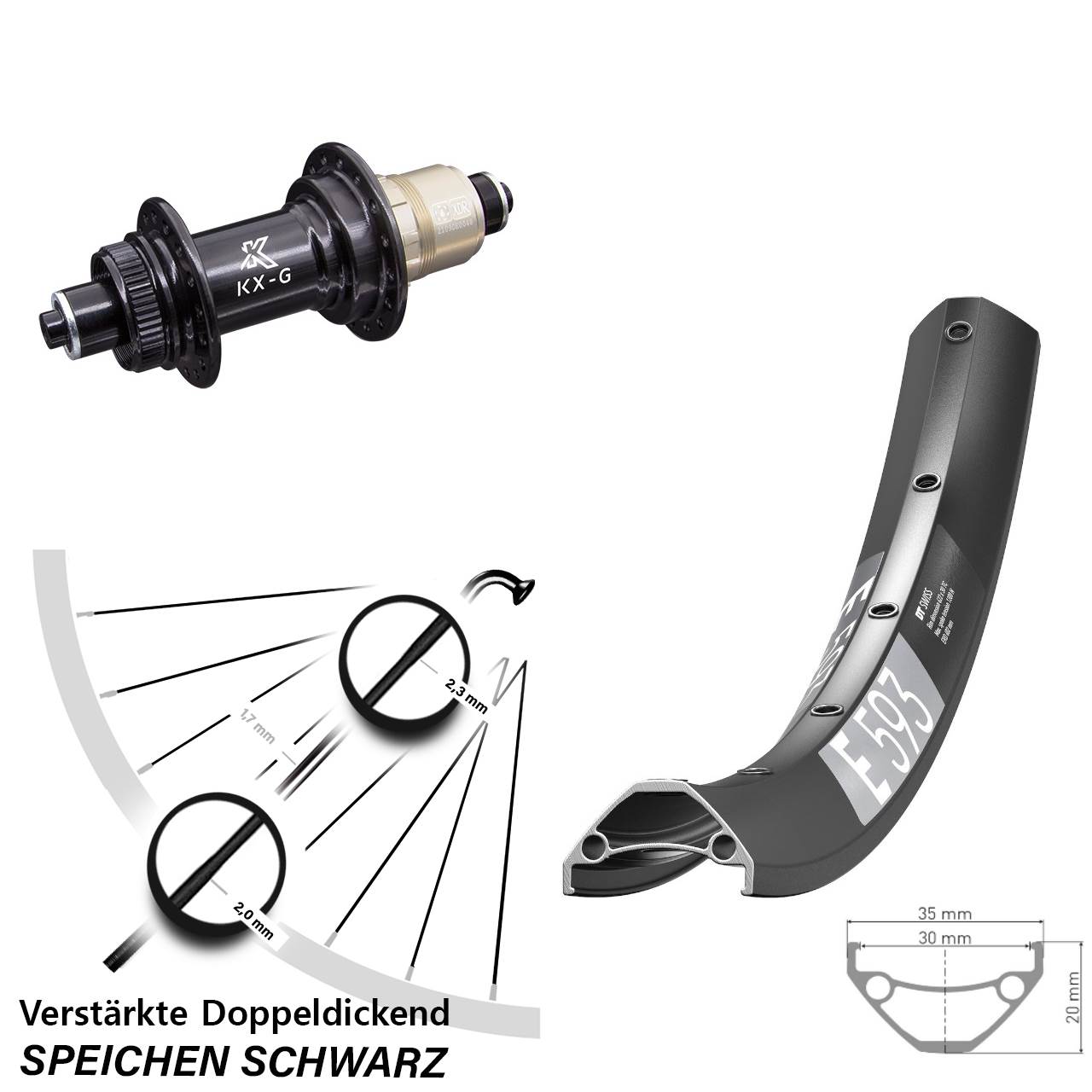 DT Swiss E593 KX-G 27,5 Zoll Centerlock Hinterrad QR SRAM XDR