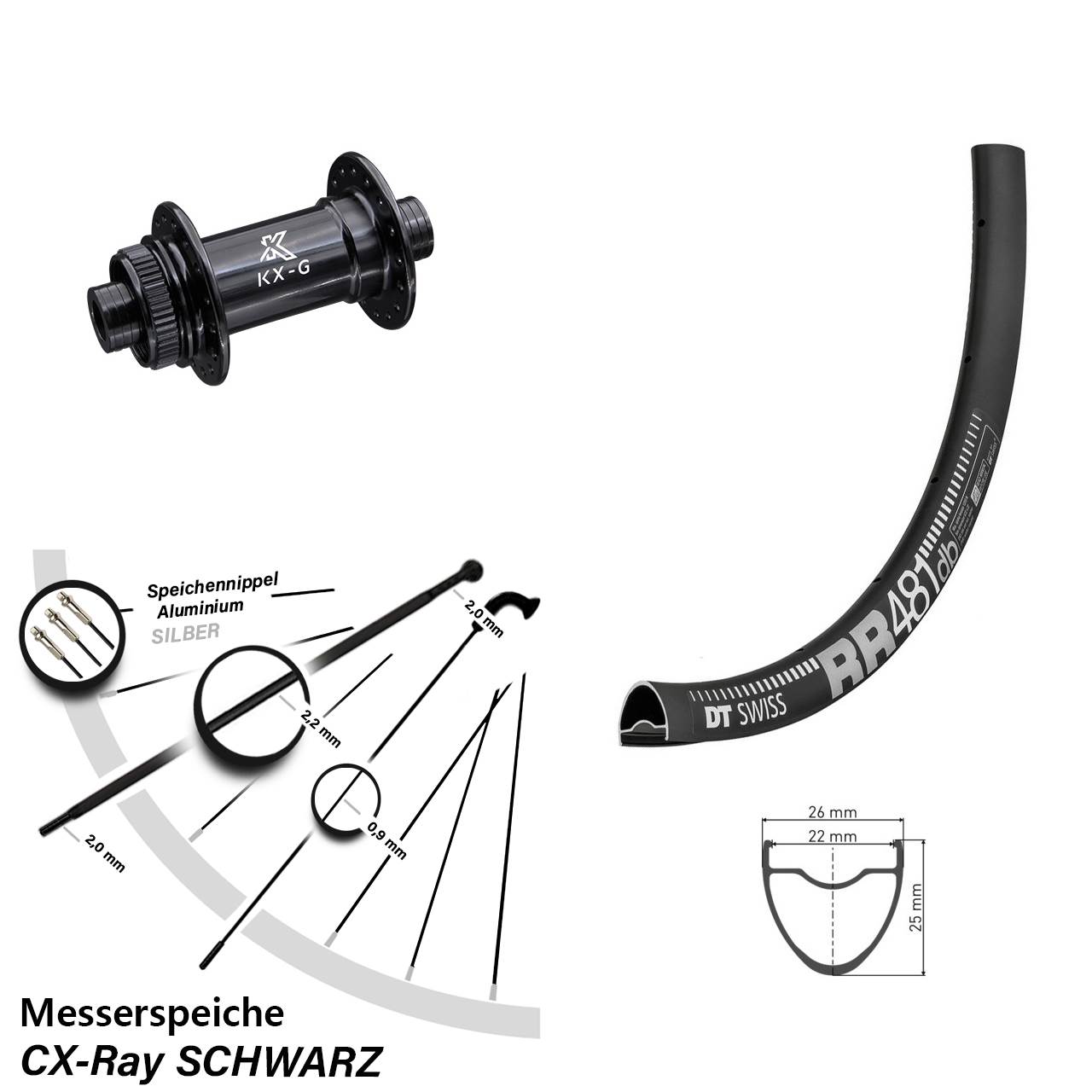 Vorderrad KX-G schwarz DT Swiss RR 481 CX Ray Road Disc 28 Zoll