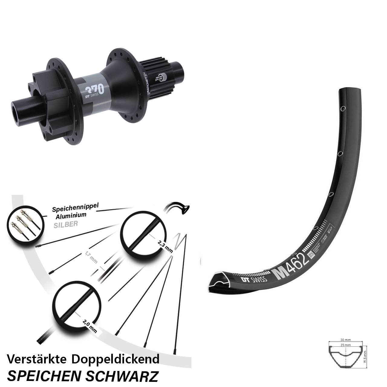 Hinterrad 6-Loch 12x142 27,5 Zoll DT Swiss M 462-370 Micro Spline