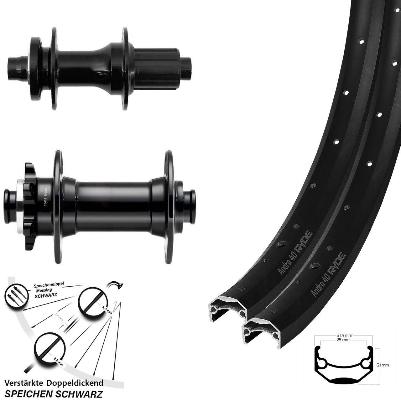 6-Loch Laufradsatz 15x110 12x148 650B Ryde Andra 40 Fastace Novatec D341 8-12 fach HG