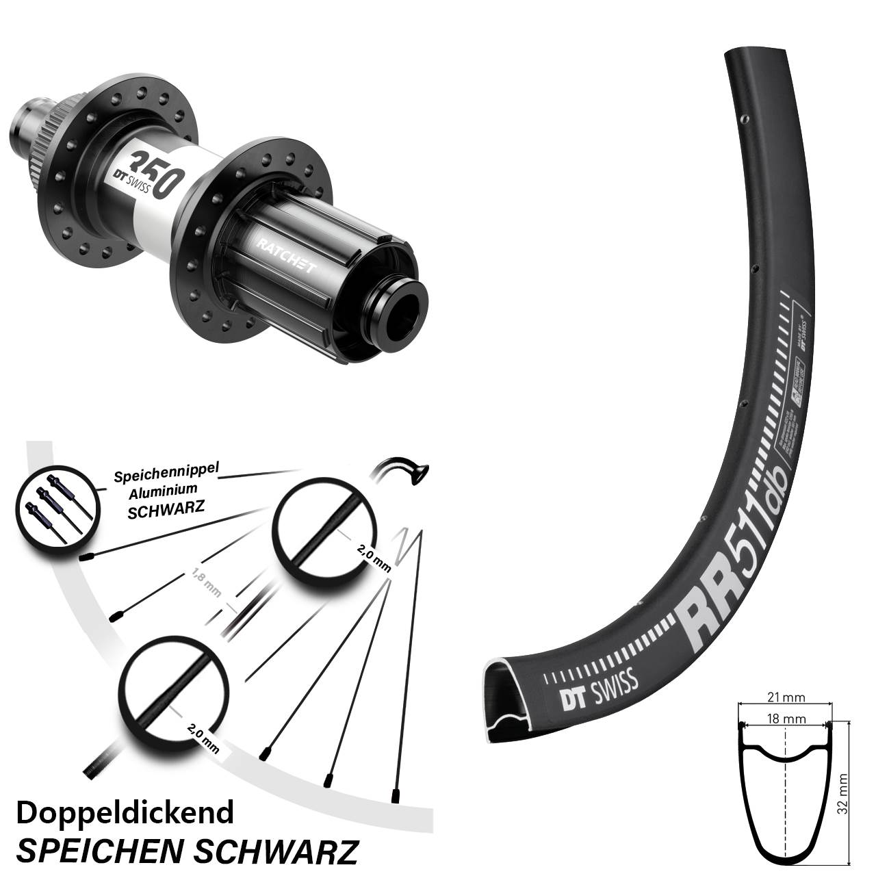 DT Swiss RR511-350 28 Zoll Hinterrad Centerlock 12x142 8-11 fach