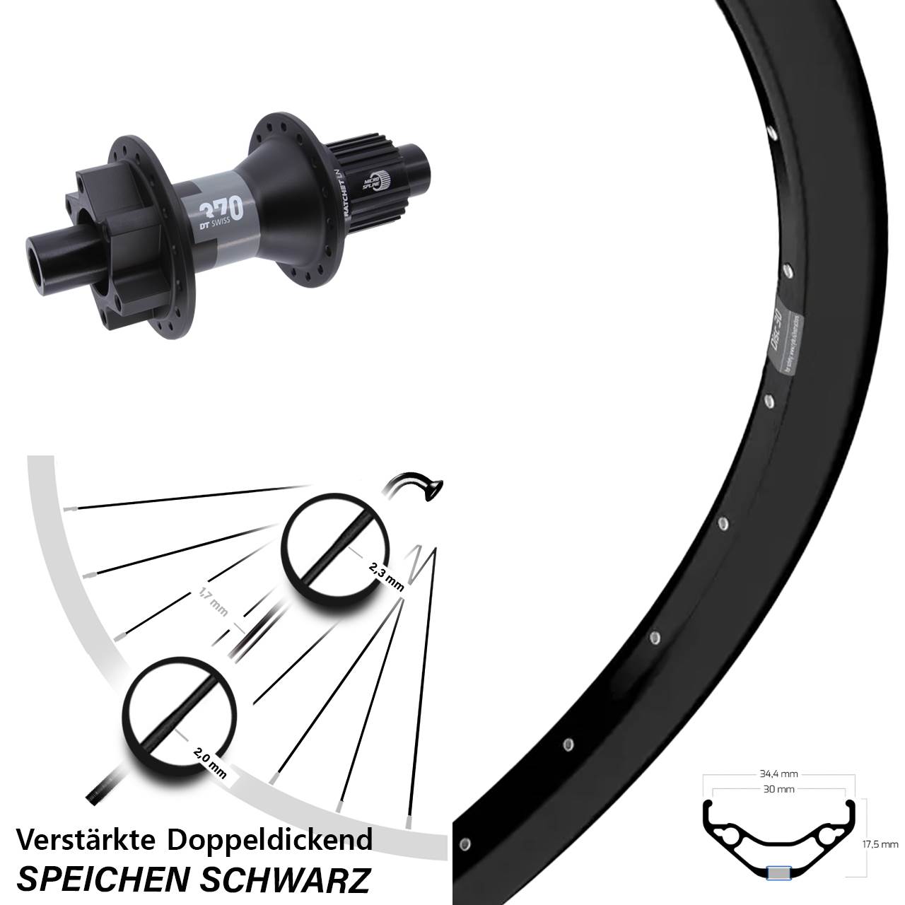 6-Loch Hinterrad 12x142 29 Zoll Ryde Disc 30 DT Swiss 370 Shimano Micro Spline