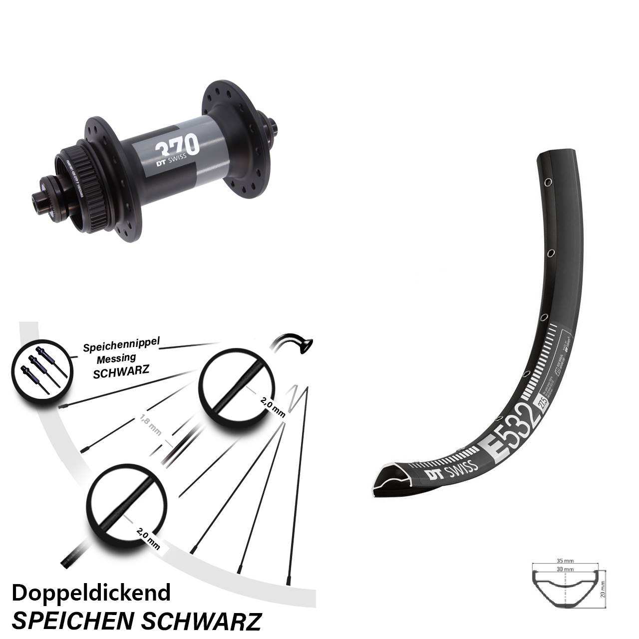Vorderrad 27,5 Zoll DT Swiss E 532 Disc-370 5x100 Centerlock