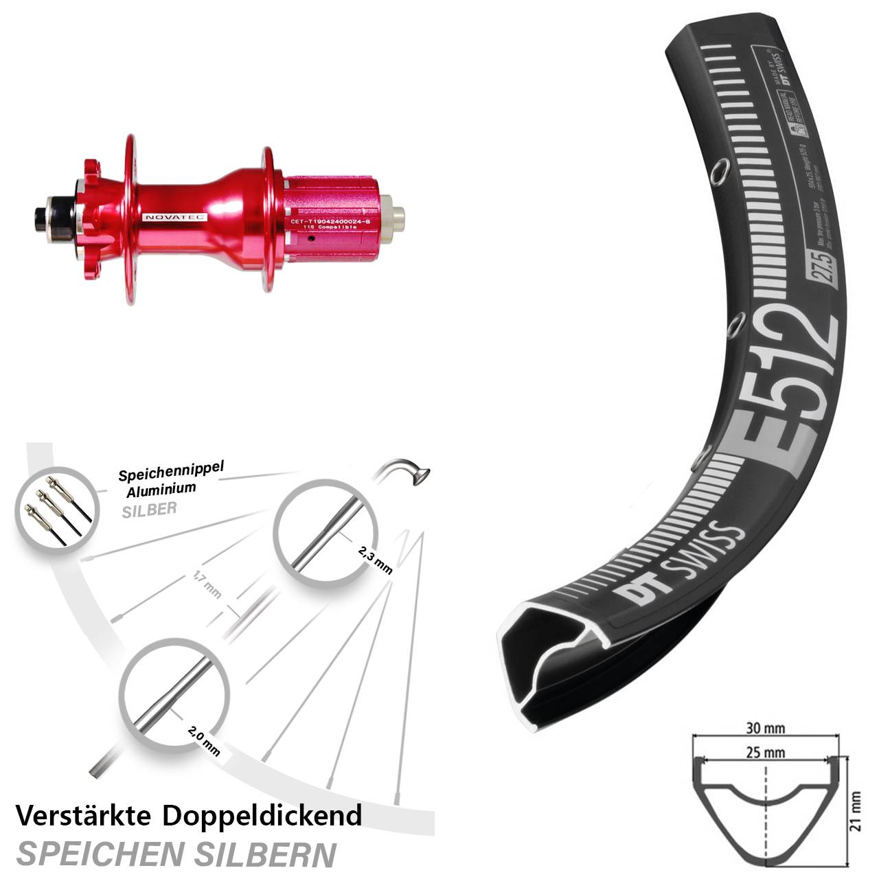 29 Zoll Hinterrad 6-Loch DT Swiss E512 Novatec D792SB 8-12 fach für Schnellspanner