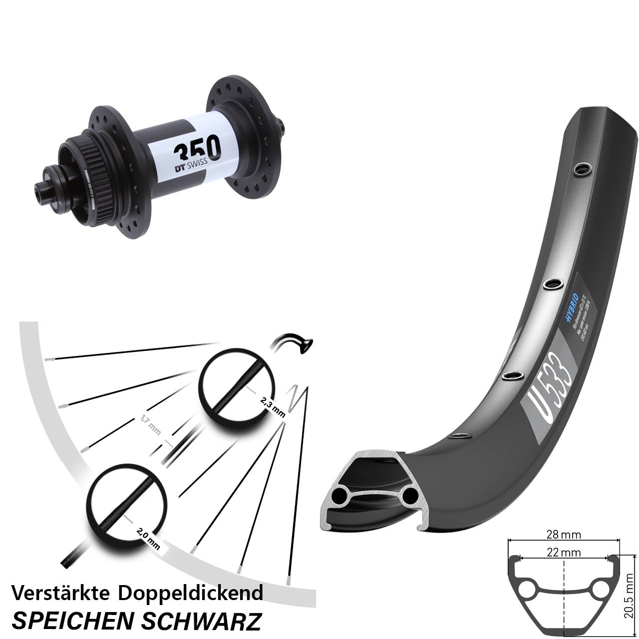 Vorderrad für Schnellspanner 29 Zoll DT Swiss U533-350