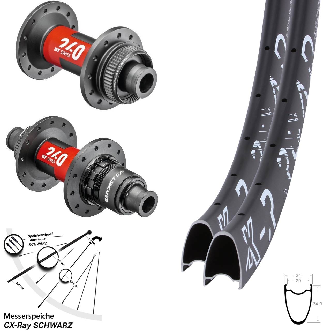 28-29 Zoll KX-R Road DT Swiss 240 EXP Disc Laufradsatz 12x100/142 XDR 11-12 fach CX-Ray