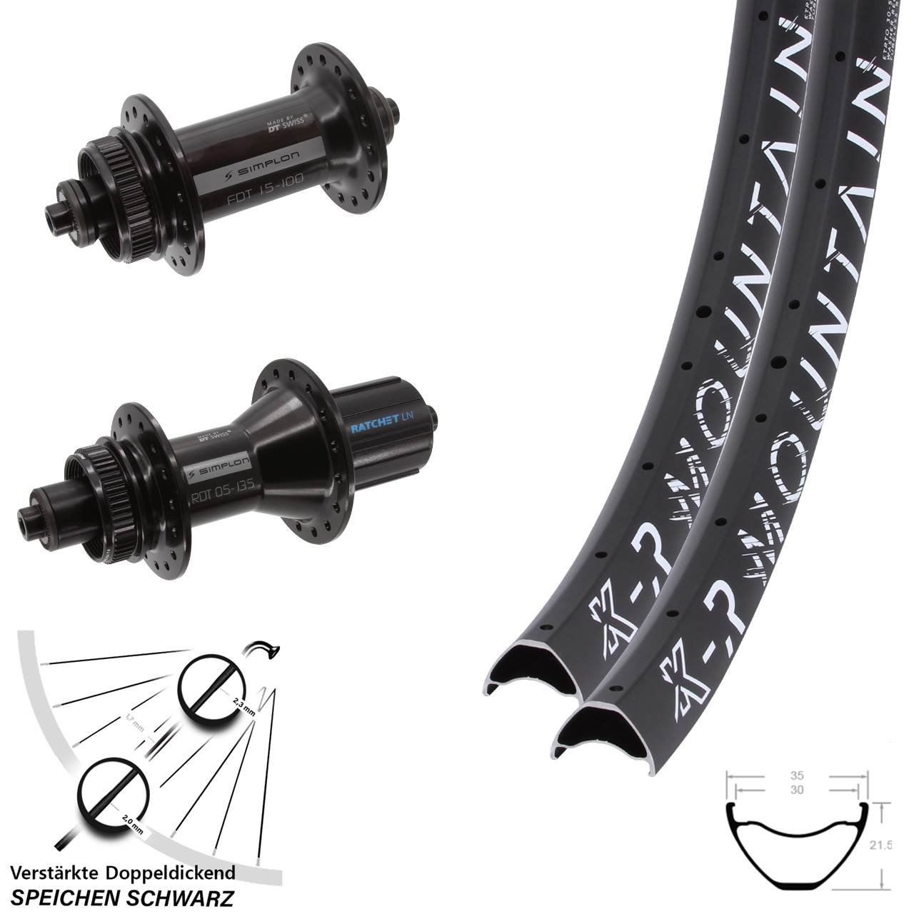 Disc Laufradsatz QR 29+ Zoll KX-R Mountain DT Swiss 370 Hybrid 8-11 fach HG