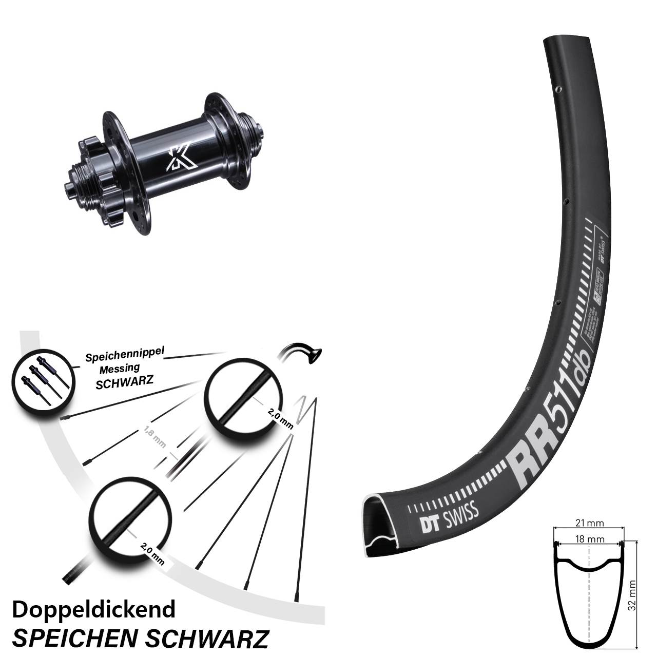 DT Swiss RR 511 KX-M 28 Zoll 6-Loch Vorderrad für Schnellspanner