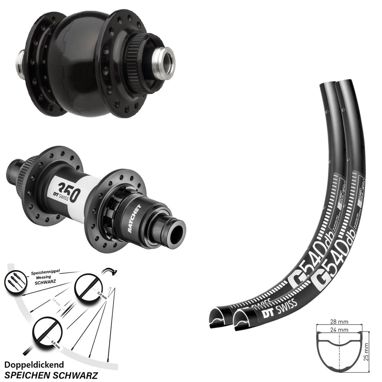 Gravel Dynamo Laufradsatz G 540 DT Swiss 350 Sram XDR Steckachse SON delux Centerlock