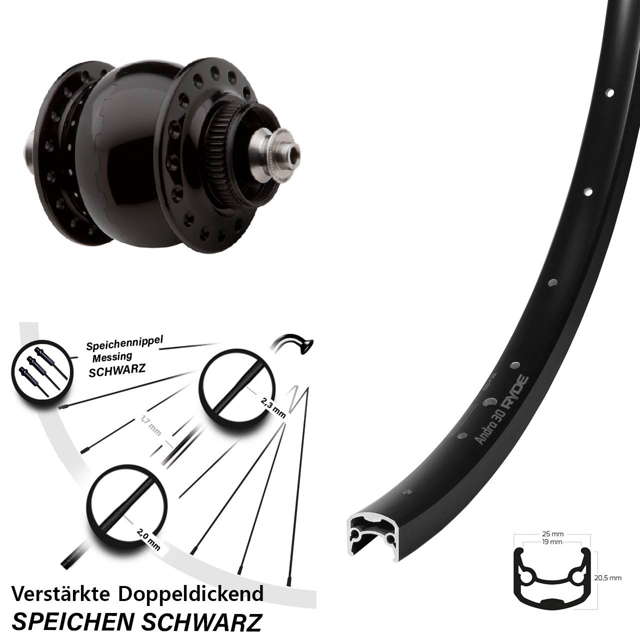 28 Zoll Ryde Andra 30 SON delux Disc Nabendynamolaufrad für Schnellspanner