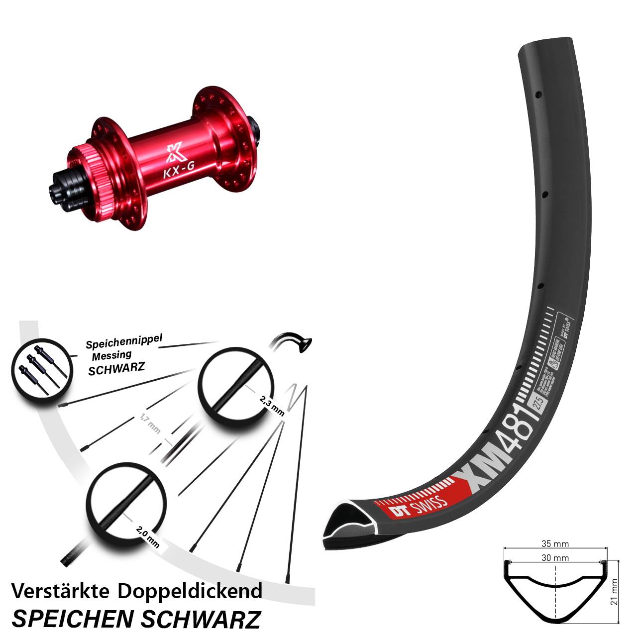 Disc Laufrad für Schnellspanner 27,5 Zoll DT Swiss XM 481 KX-G rot