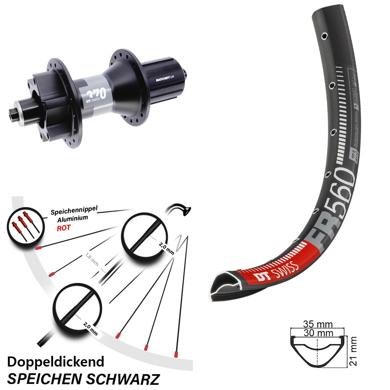 26 Zoll DT Swiss FR560 370 Boost Disc Hinterrad QR 8-11 fach HG
