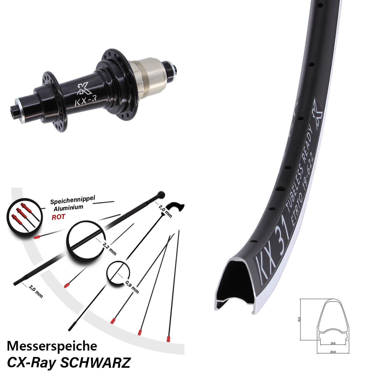 28 Zoll Hinterrad KX-R 31 für Schnellspanner CX-Ray Sram XDR