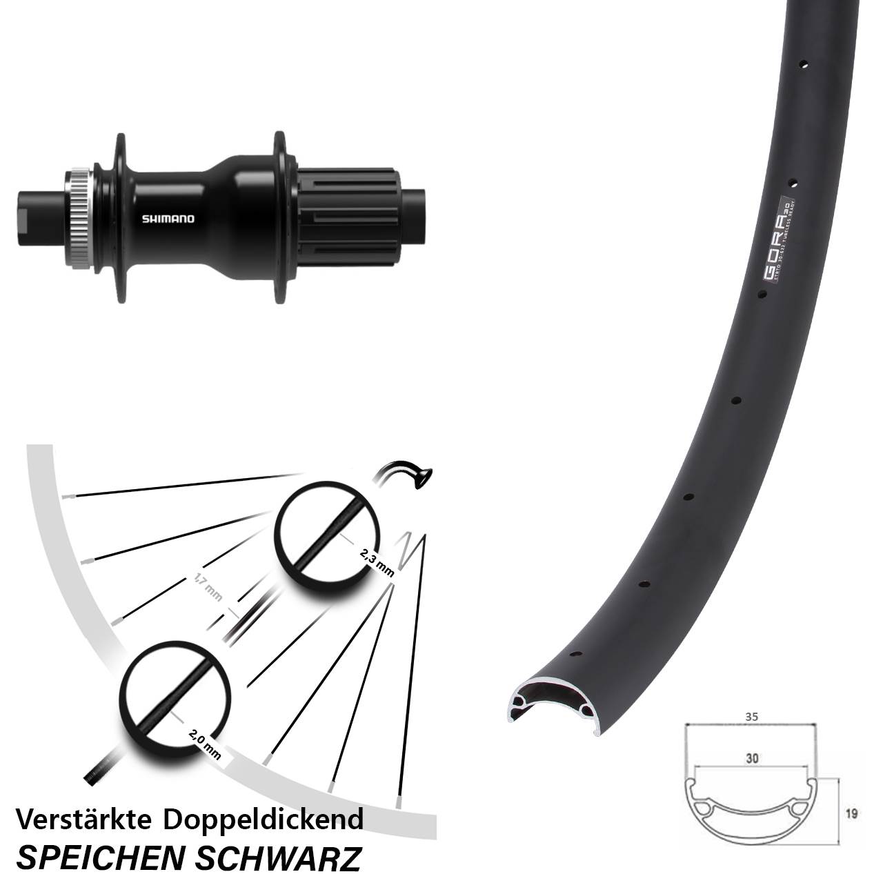 Gora 30 Shimano FH-TC500-B Boost 26 Zoll Hinterrad Centerlock 12x148 8-11 fach