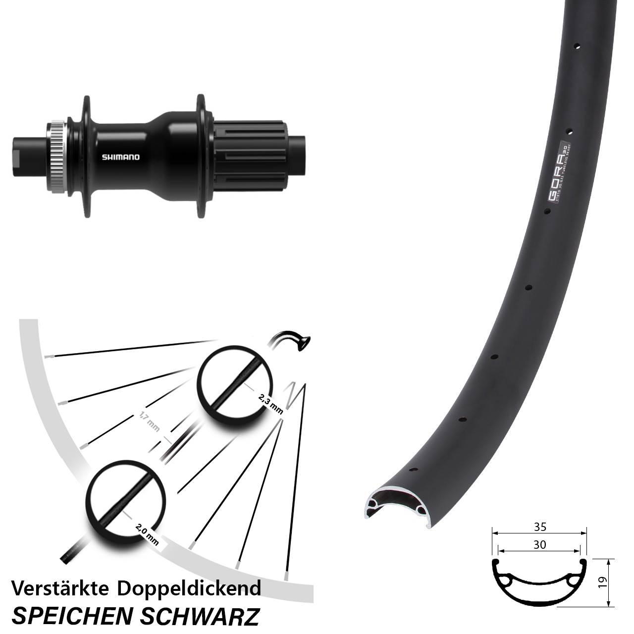 Gora 30 Shimano FH-TC500-B Boost 26 Zoll Hinterrad Centerlock 12x148 8-11 fach