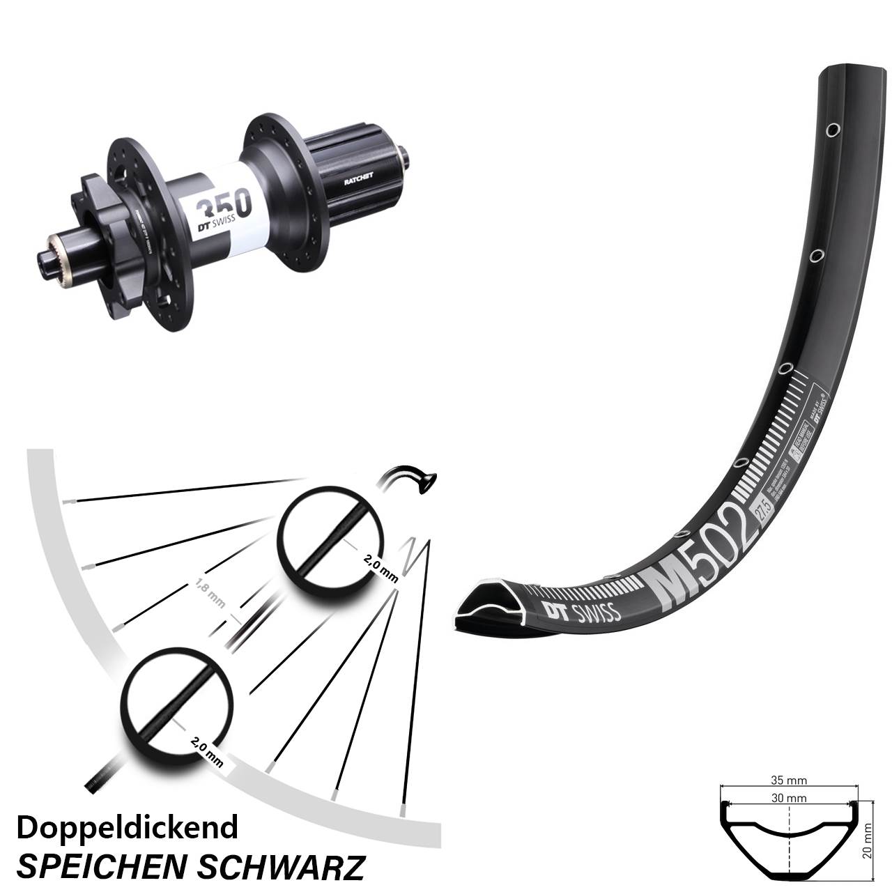 Boost 6-Loch Hinterrad QR 29 Zoll DT Swiss M502-350 8-11 fach