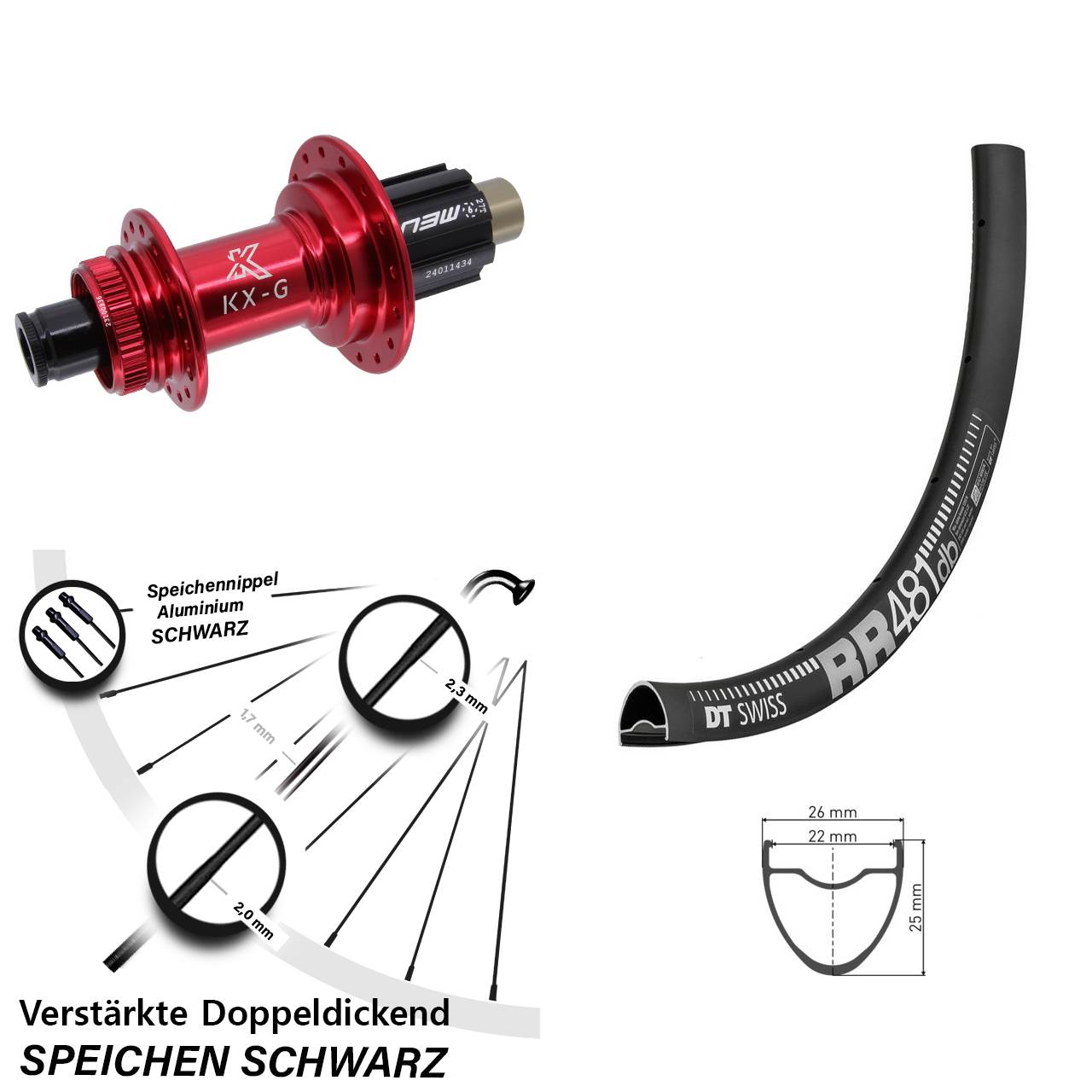 DT Swiss RR481 KX-G rot 28 Zoll Hinterrad Centerlock 12x142 Campa N3W