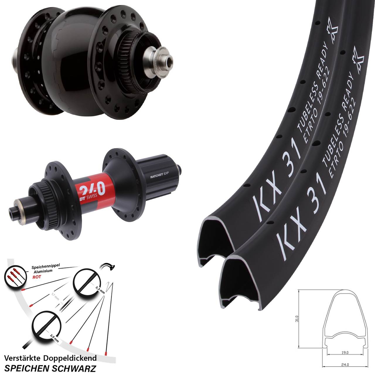 Disc Laufradsatz für Schnellspanner KX 31 DT Swiss 240 SON 28 Zoll 11-12 fach HG