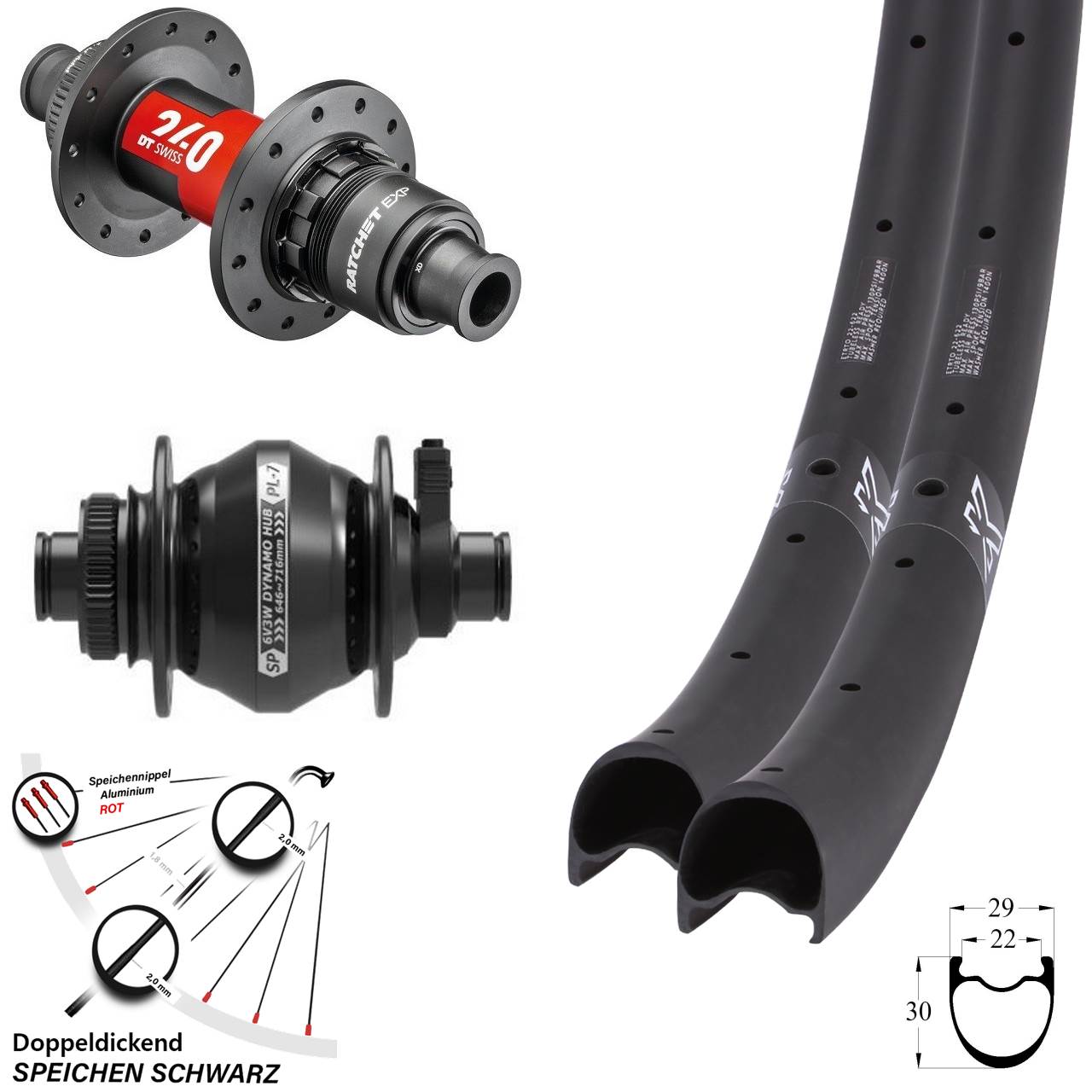 29 Zoll KX-RC Carbon DT Swiss 240 EXP SP PL-7 Laufradsatz Centerlock 12x100/142 XDR