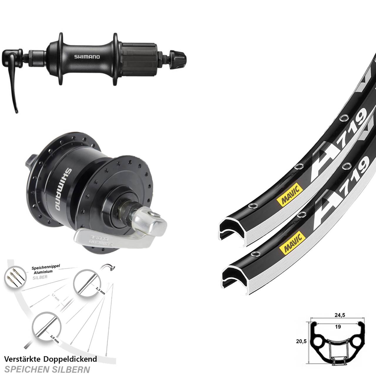 Mavic A719 Shimano DH3N72 T3000 28 Zoll Laufradsatz für Schnellspanner 8-11 fach