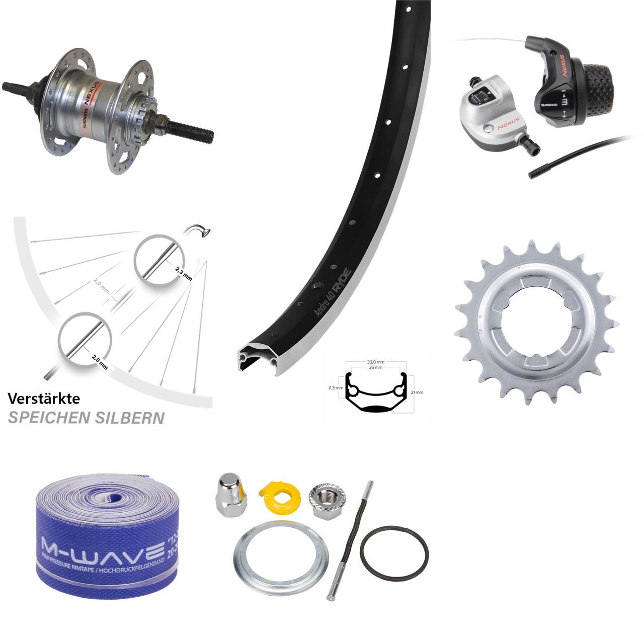 Ryde Andra 40 Hinterrad 26 Zoll Shimano Nexus 3 Gang für Rollenbremse