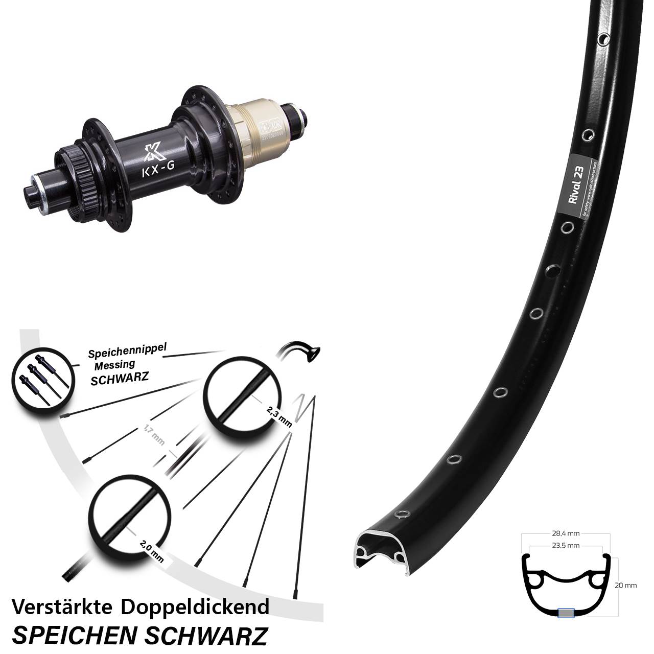 Ryde Rival 23 KX-G 650B Hinterrad Centerlock QR XDR 11-12 fach