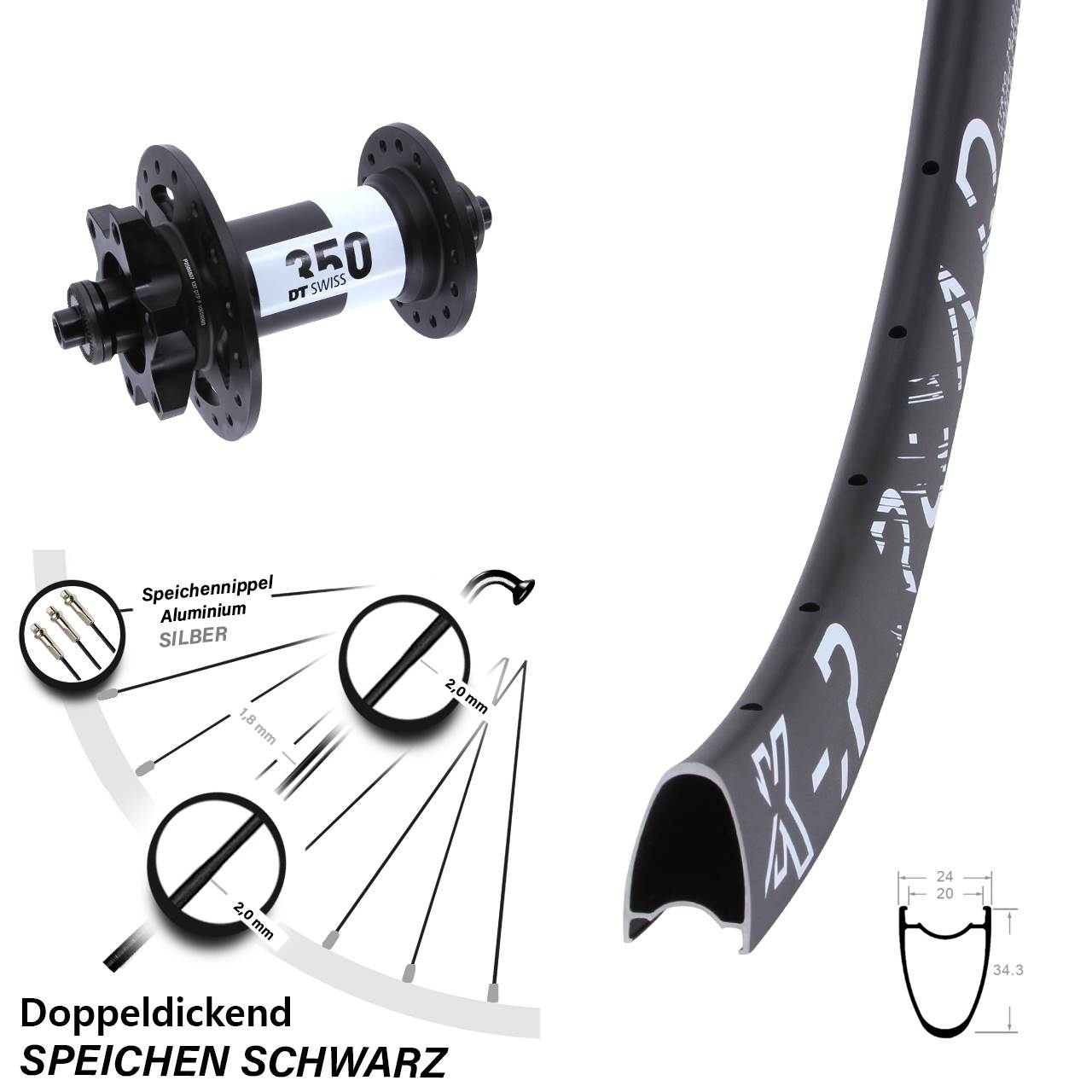 28 Zoll KX-R Road DT Swiss 350 Vorderrad 6-Loch für Schnellspanner