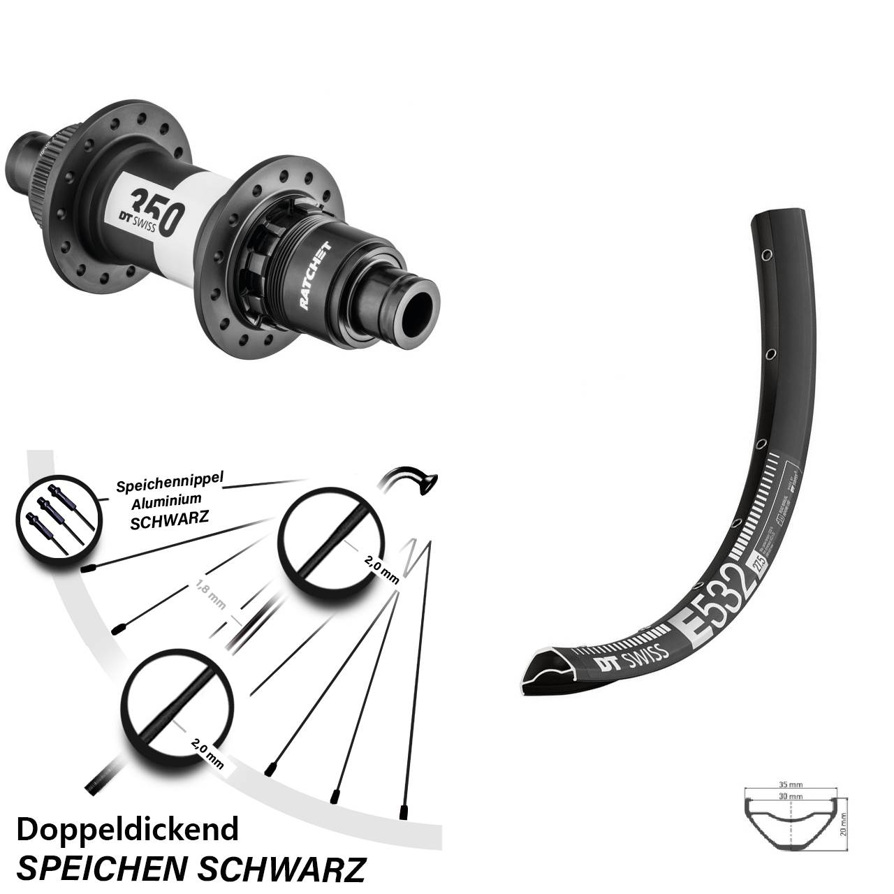 DT Swiss E 532-350 27,5 Zoll Centerlock Hinterrad 12x142 XD