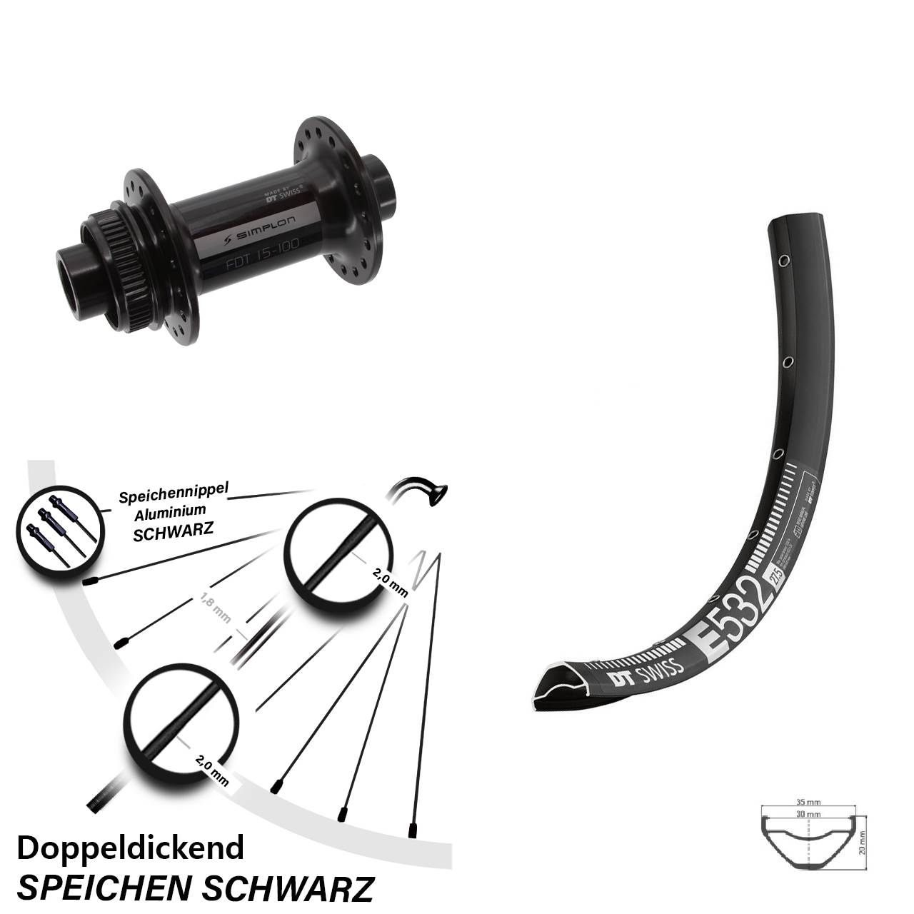 27,5 Zoll DT Swiss E532-370 Centerlock Vorderrad 15x100