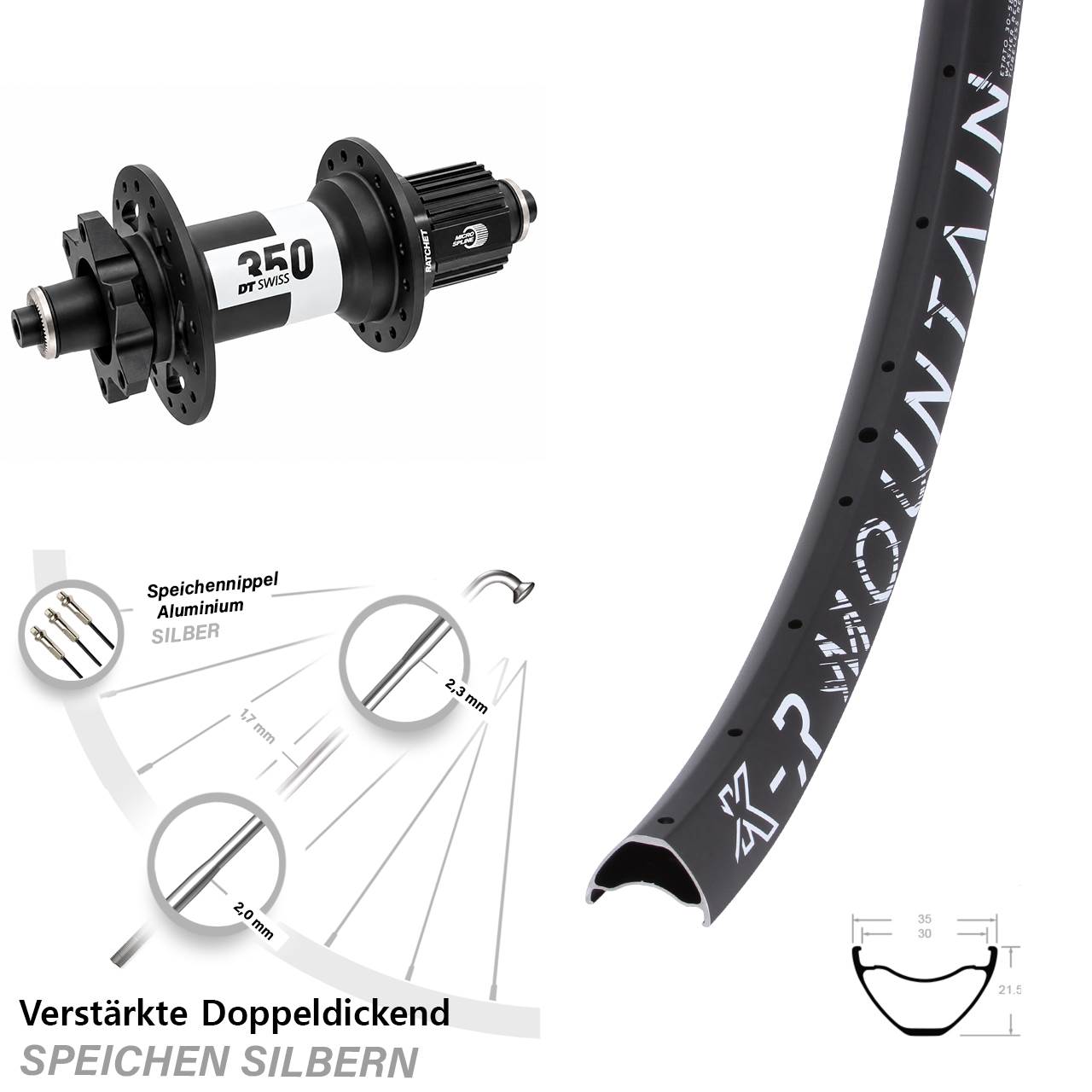 KX-R Mountain DT Swiss 350 29 Zoll 6-Loch Hinterrad für Schnellsp. Micro Spline