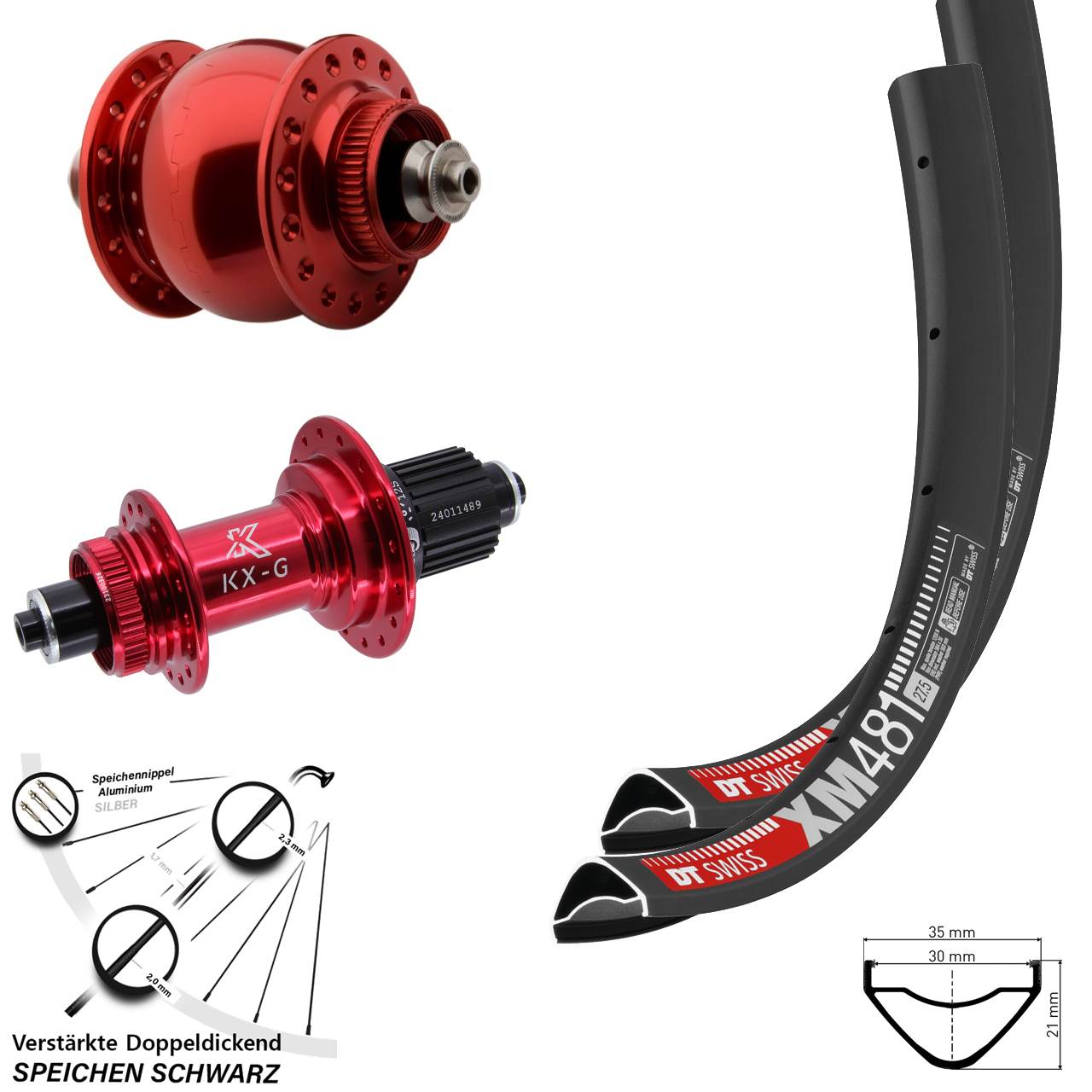 DT Swiss XM 481 KX-G SON delux rot 27,5 Zoll Centerlock Laufradsatz QR Micro Spline
