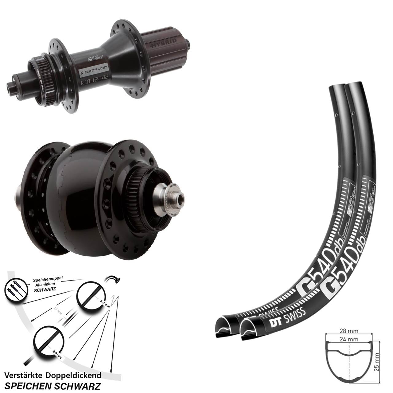DT Swiss G 540 370 Hybrid SON delux 28-29 Zoll Disc Laufradsatz QR 8-11 fach HG