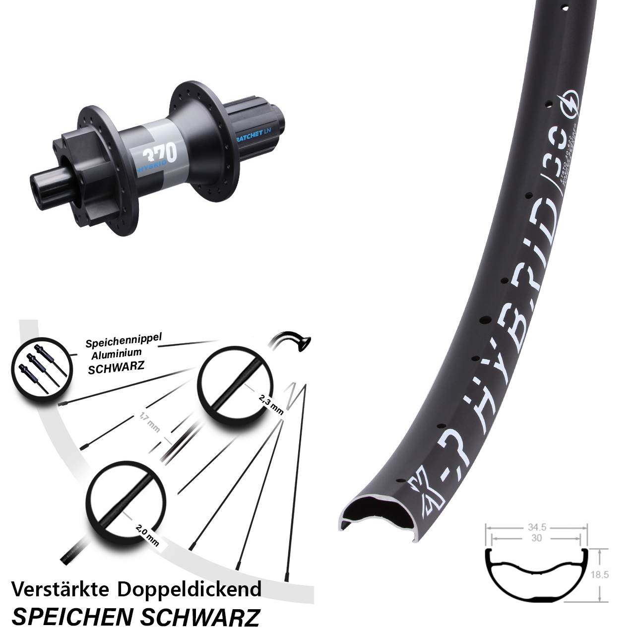 Hinterrad KX-R Hybrid 30 DT Swiss 370 Boost 29 Zoll verstärkt Shimano 11-fach
