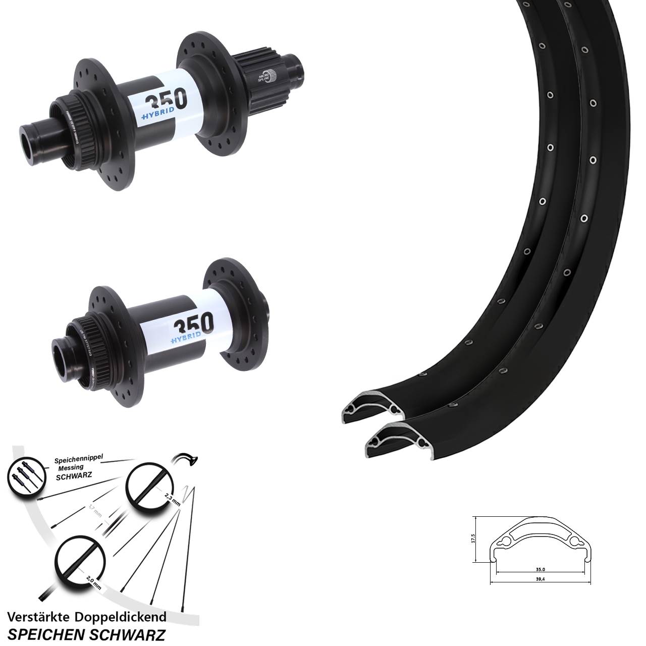29 Zoll Ryde Disc 35 DT Swiss Hybrid 350 Disc Laufradsatz Boost Micro Spline