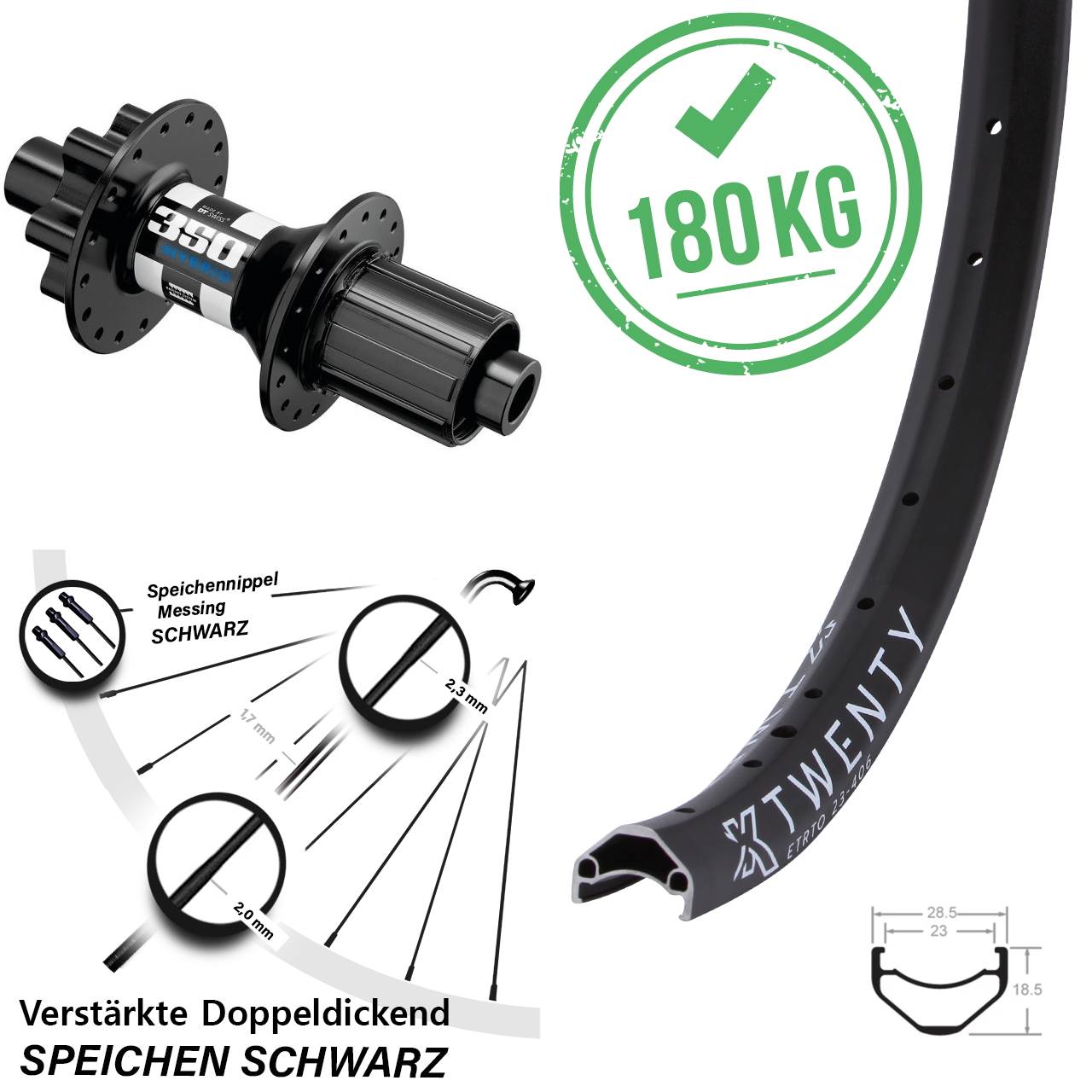 20 Zoll KX Twenty DT Swiss 350 Hybrid Hinterrad 6-Loch 12x148 8-11 fach