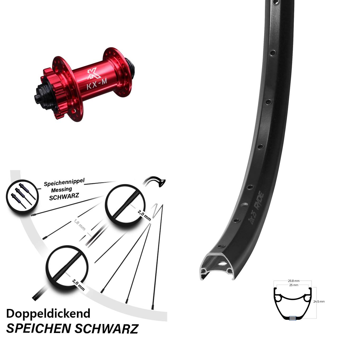 Ryde ZAC 25 KX-M rot 29 Zoll Disc Laufrad QR