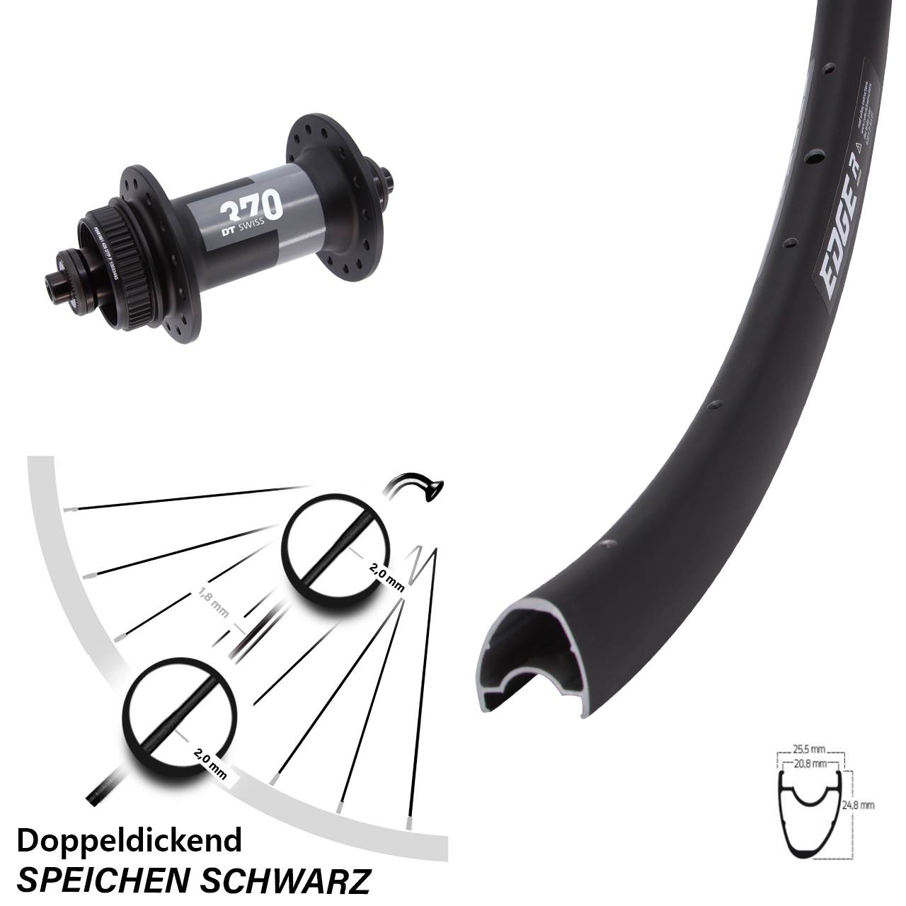 Disc Vorderrad 28 Zoll Ryde Edge R25 OS DT Swiss 370 für Schnellspanner